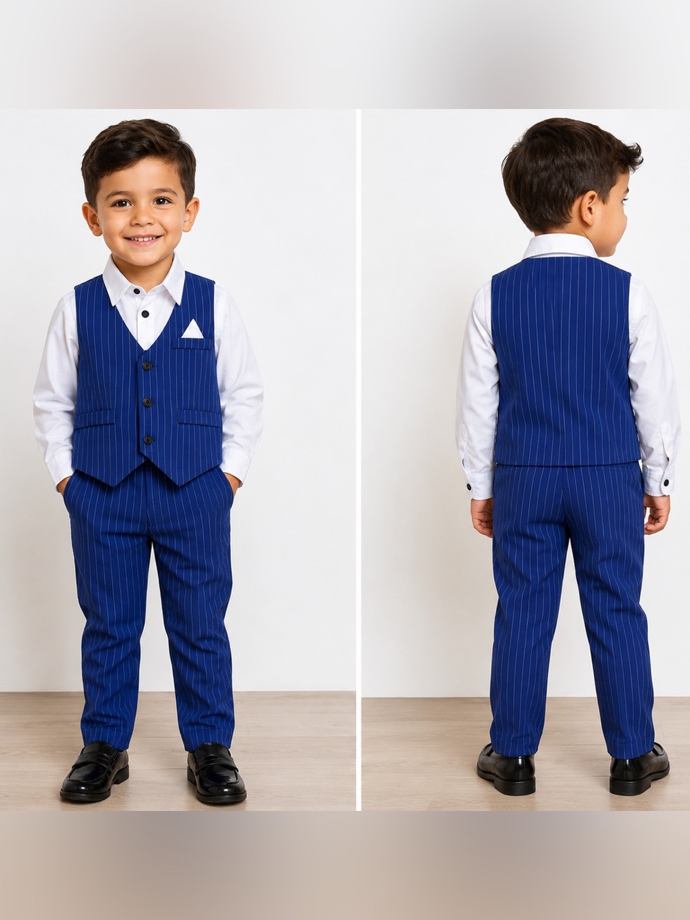 Boys Blue Pinstripe 3-Piece Formal Suit Set